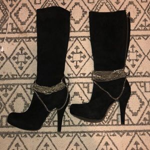 Sueded knee high heels